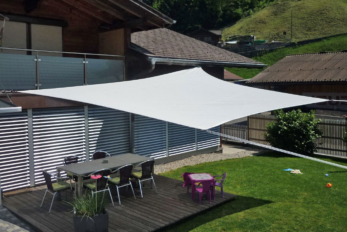 Shading system, sun sail for garden, terrace and balcony by Bühler, Swiss Made