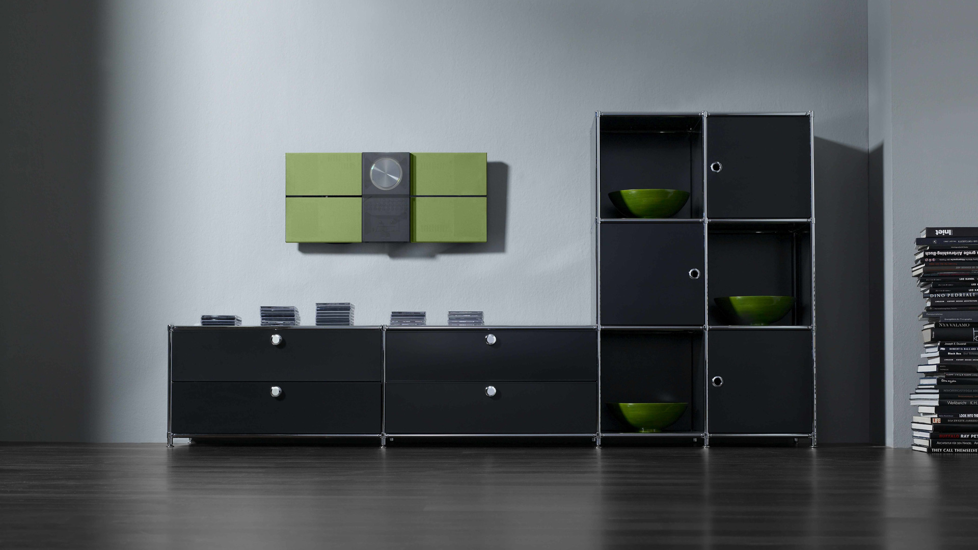Modular furniture from System4 as a lowboard with TV or speakers with shelves
